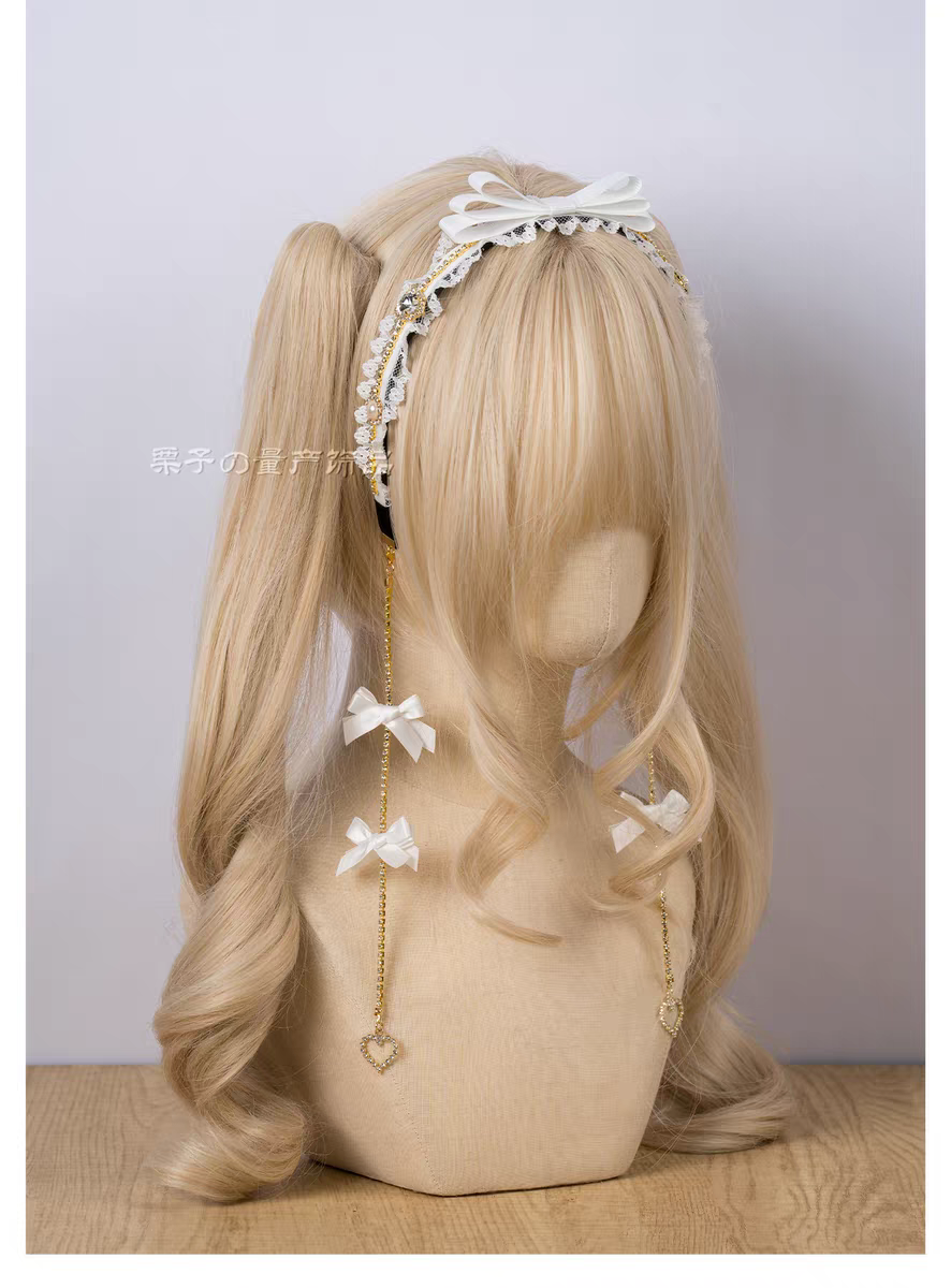 蝴蝶結蕾絲鏈條寶石髮箍