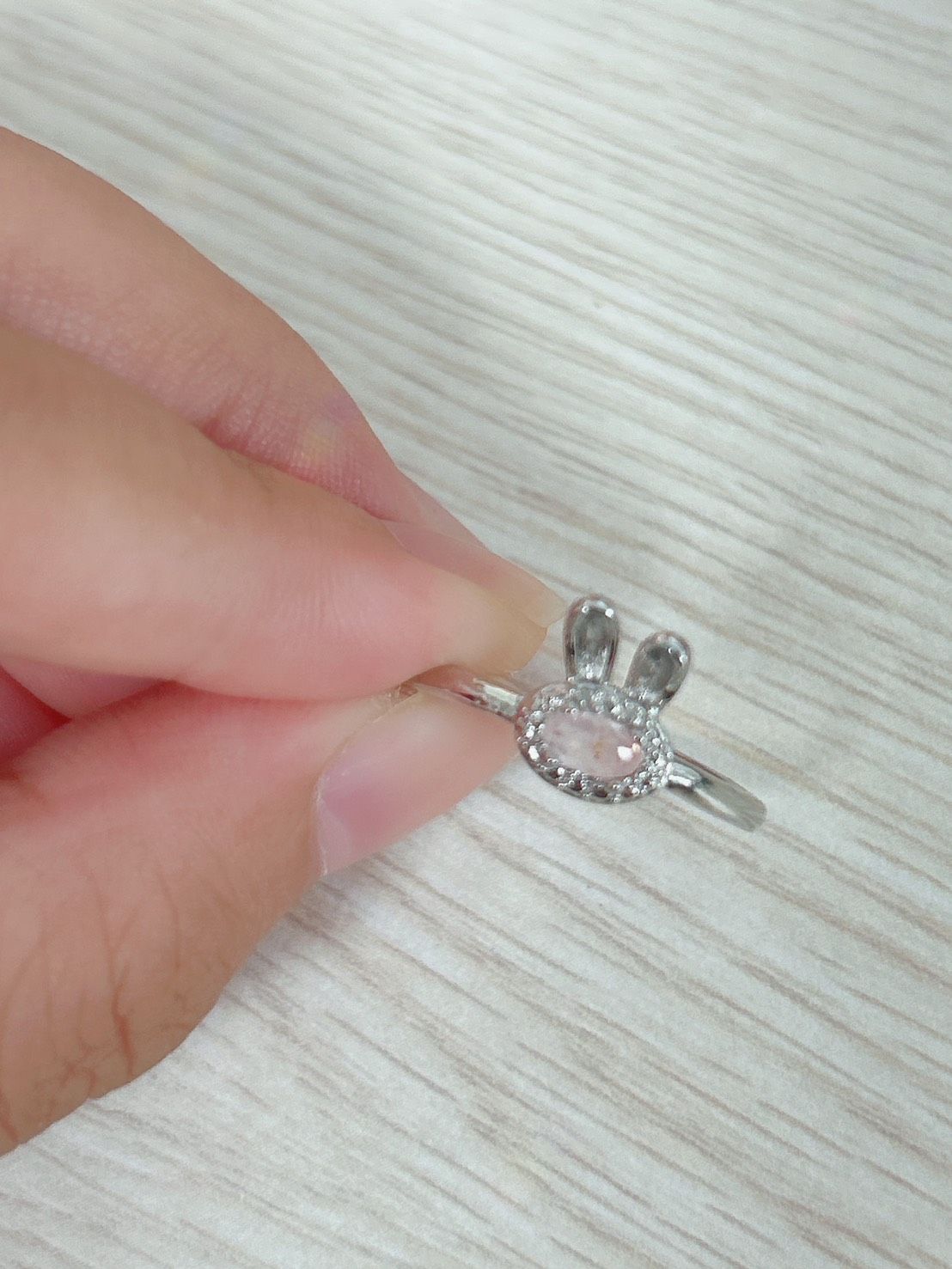 月語之心・粉晶兔耳戒指