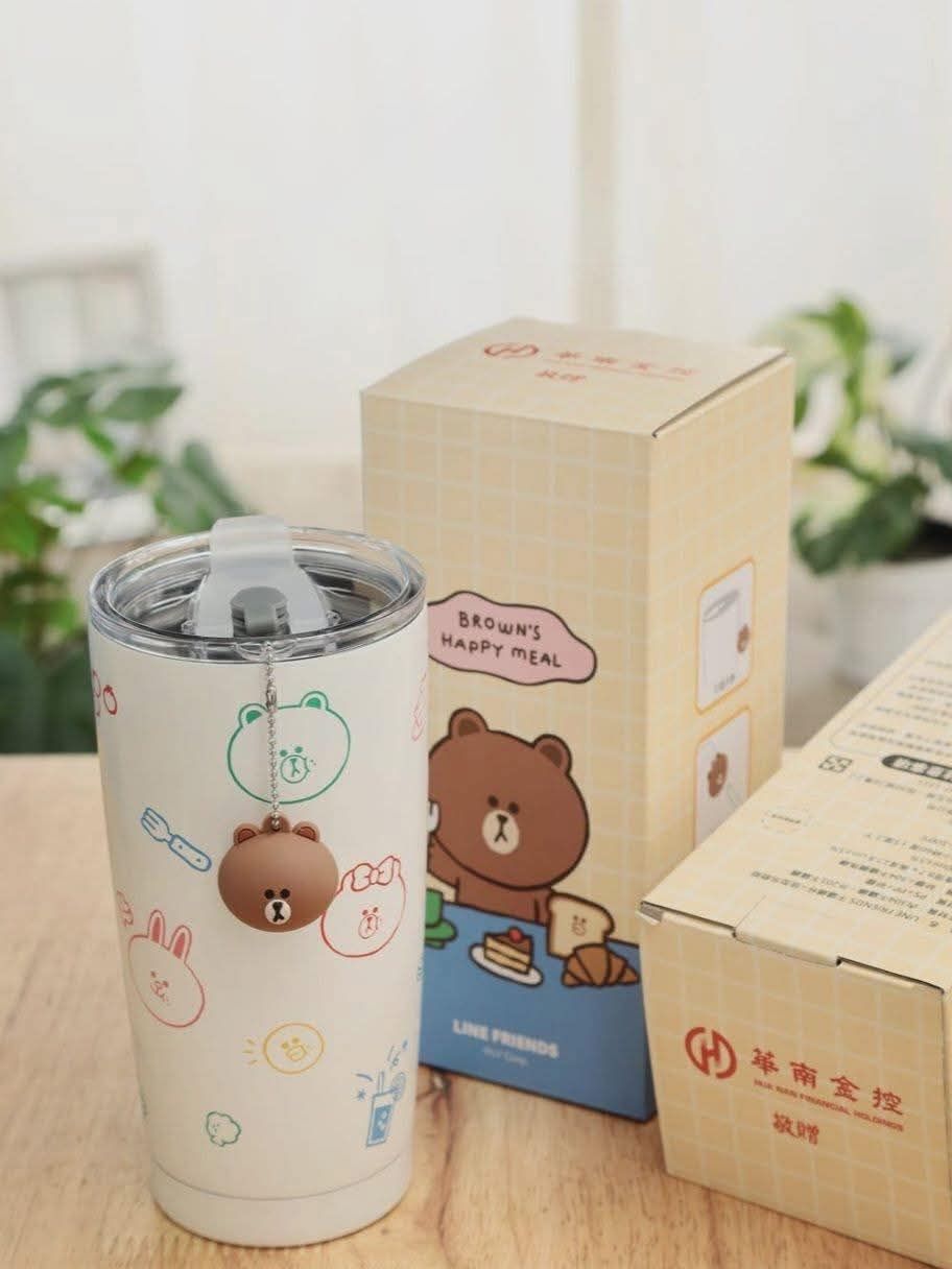 LINE FRIENDS 不銹鋼杯+造型吊飾組 500ml