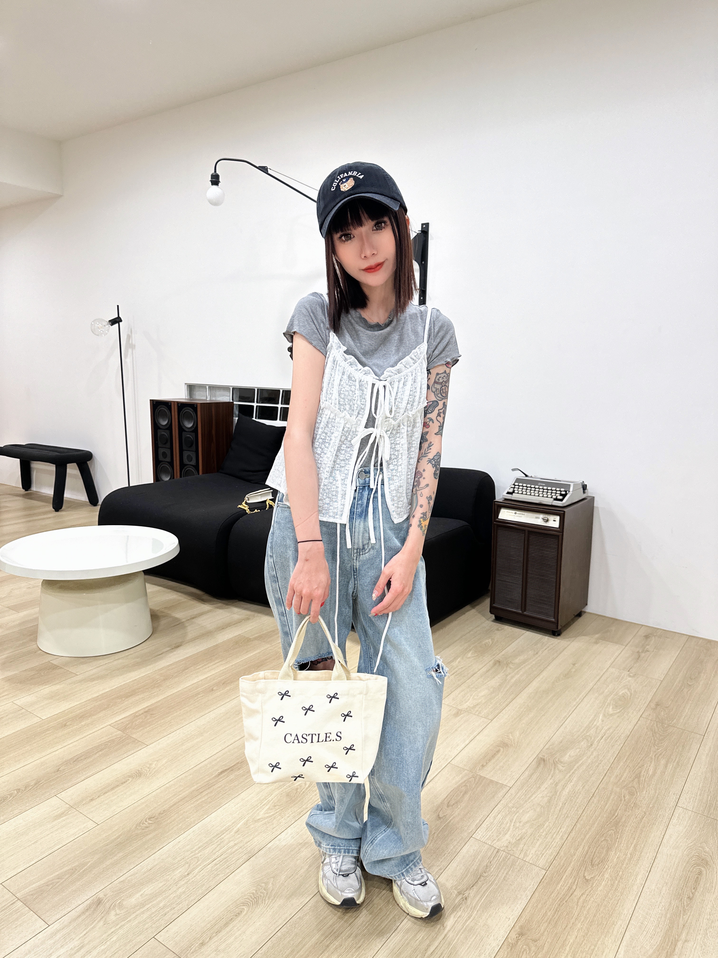小仙女2件式蕾絲背心+捲捲邊棉T