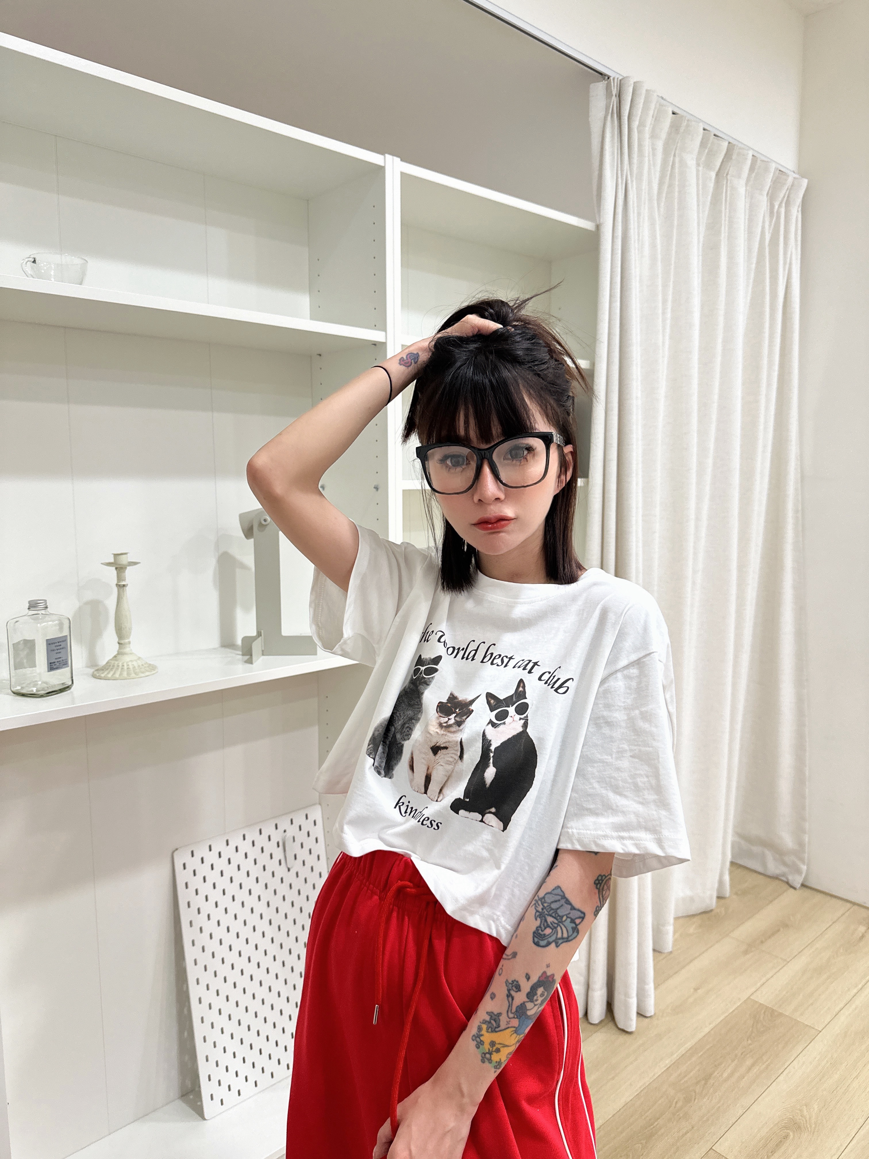 超可愛短版耍酷貓貓T
