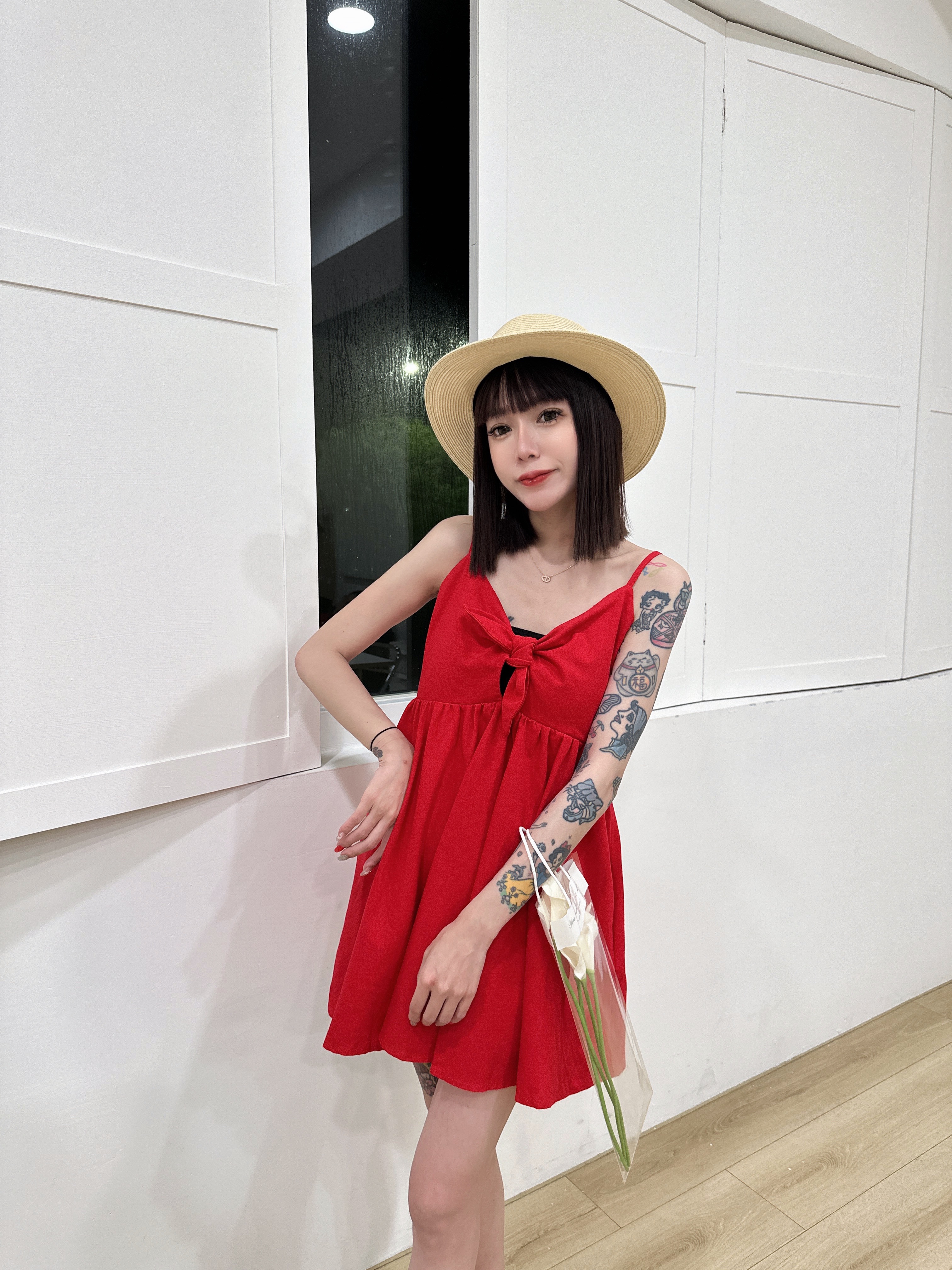 小仙女渡假風棉麻扭結洋裝