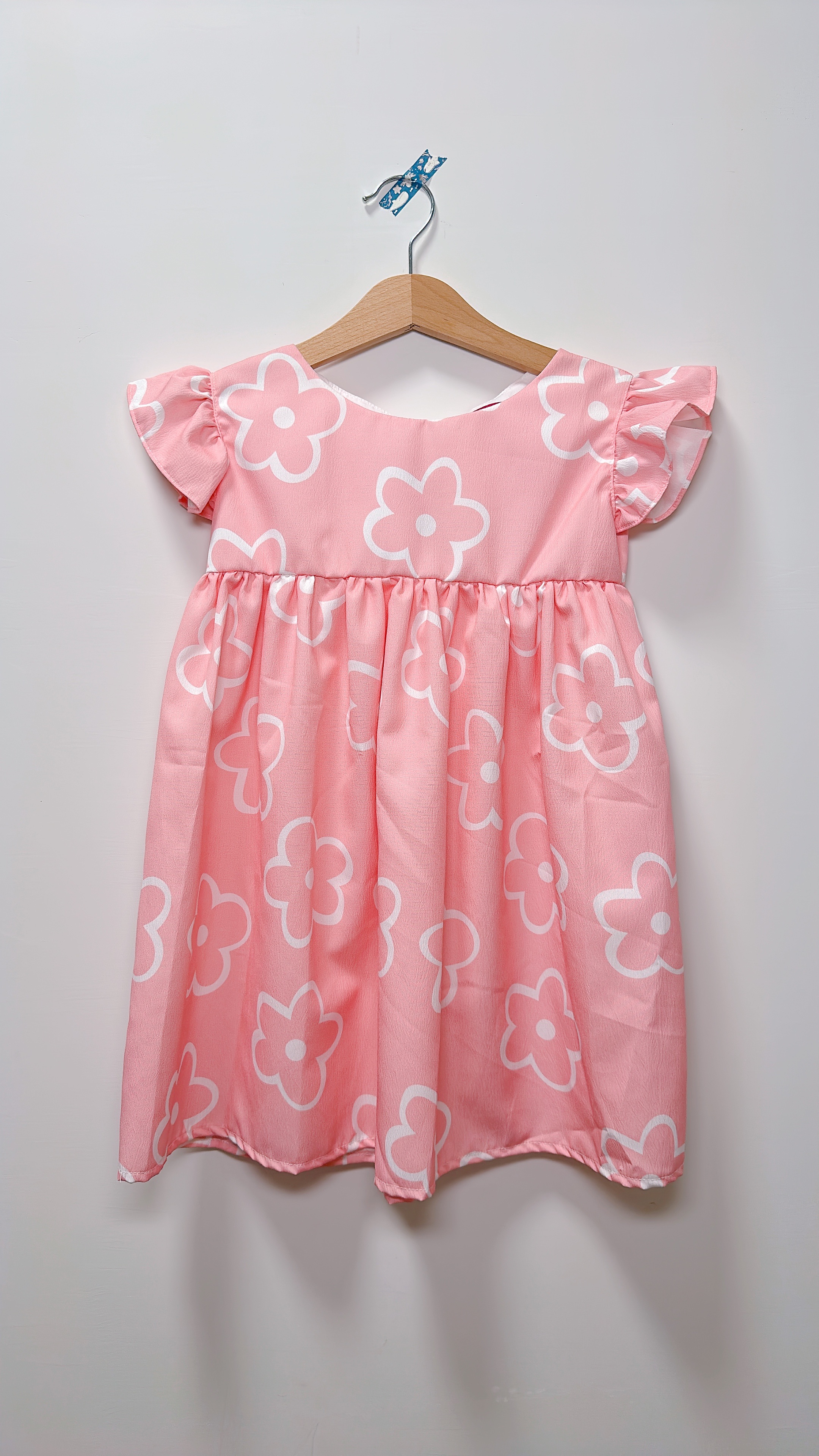 粉底後綁帶大花洋裝