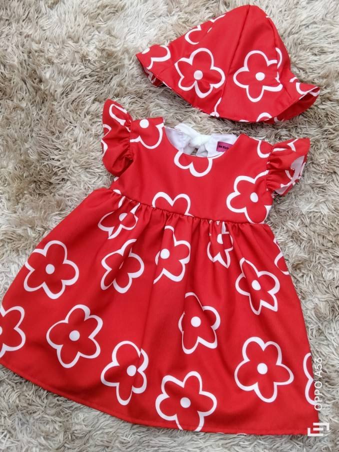 紅底後綁帶大花洋裝＿含帽子