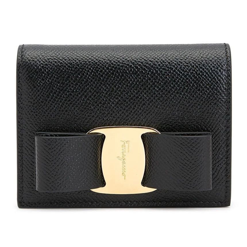 義大利 Ferragamo Vara Bow 蝴蝶結零錢卡片短夾 黑22D515