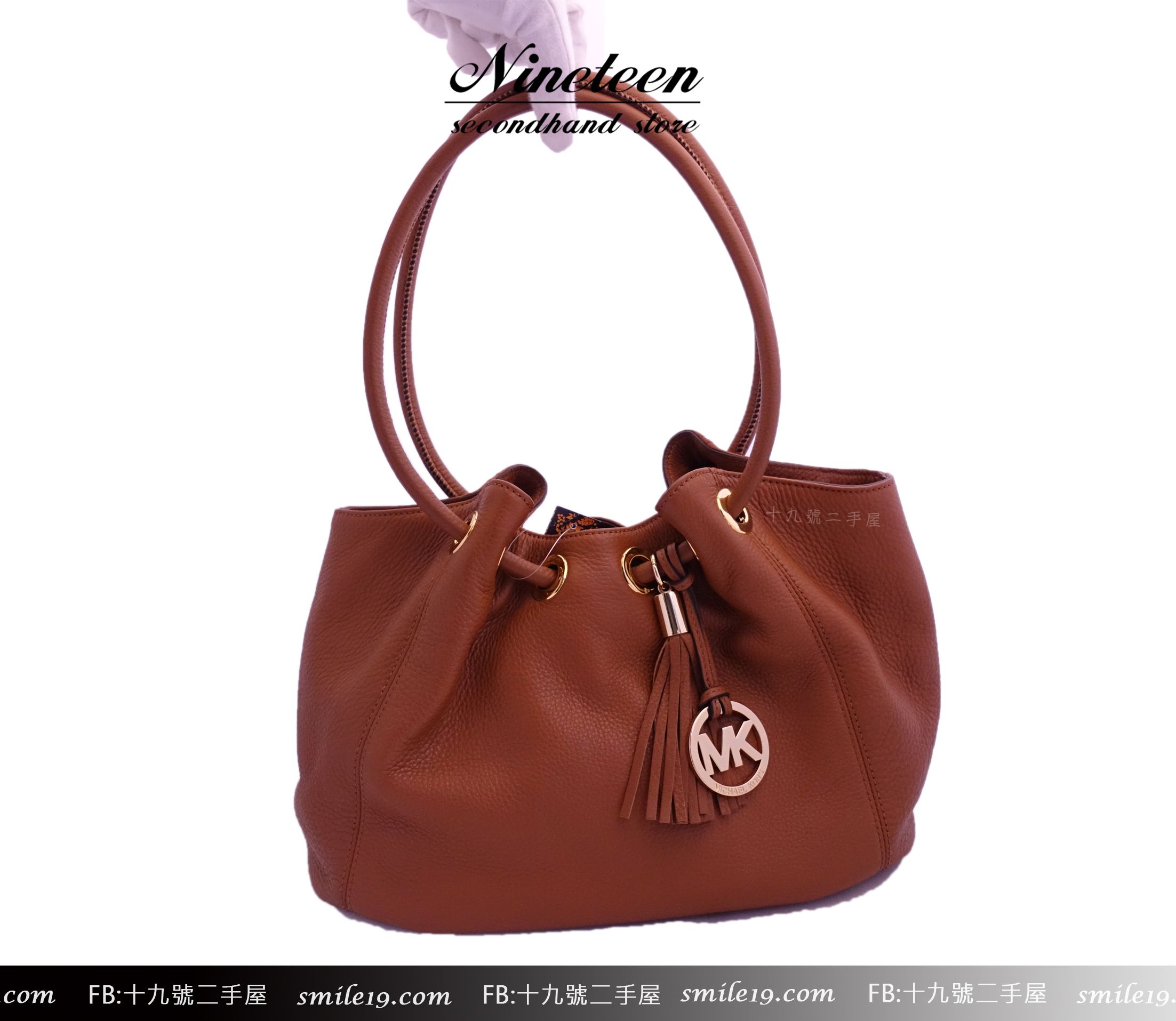 MK Michael Kors Luggage 棕色皮革圓環托特包肩包