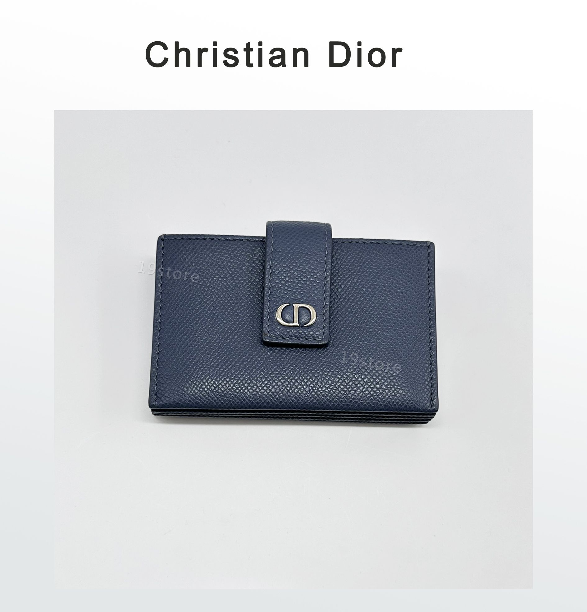 DIOR 迪奧 30 Montaigne CD標徽荔紋牛皮風琴式5層卡包/名片包 深藍色