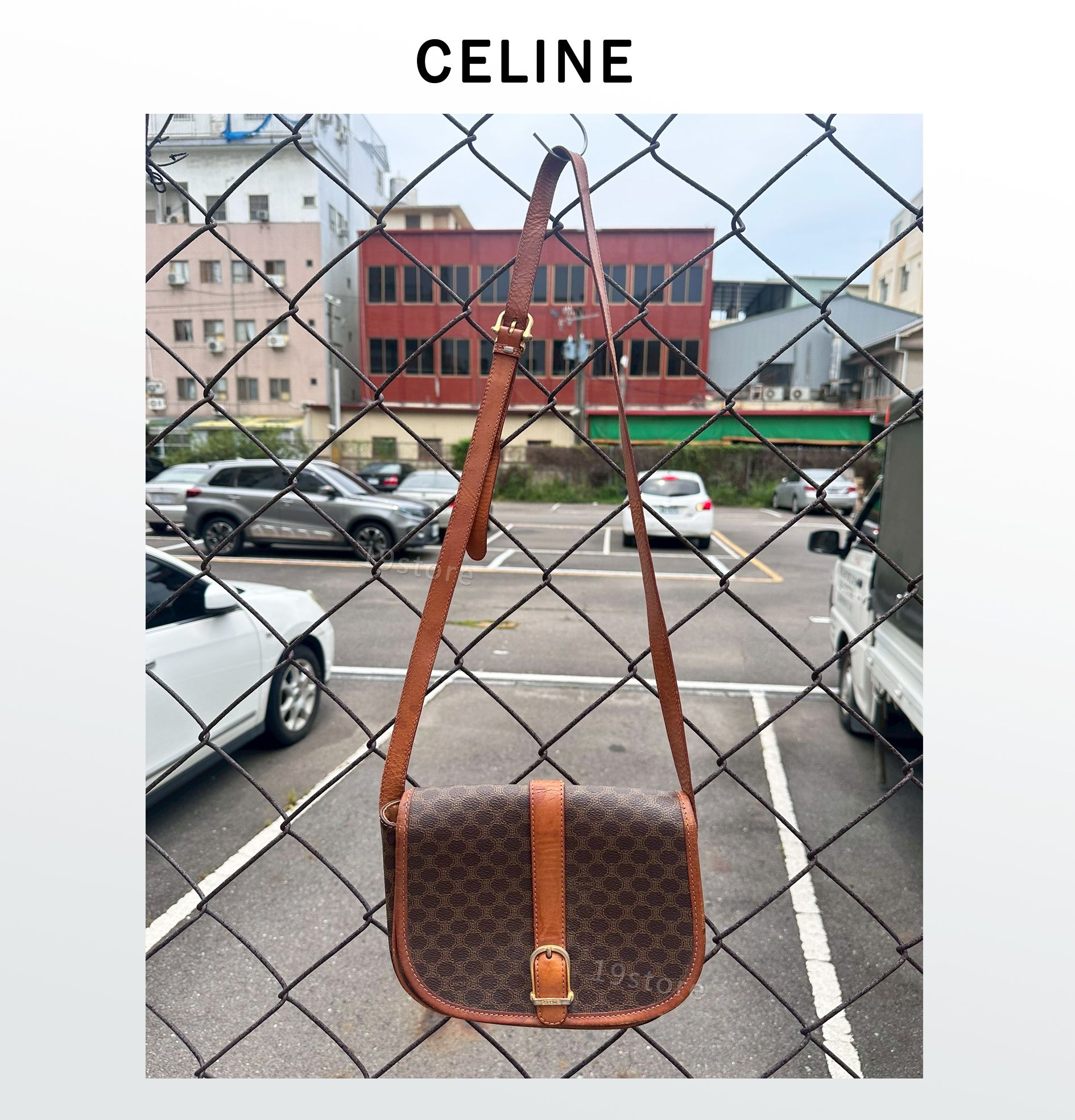 【Celine】Vintage 經典 棕花馬鞍斜揹包 凱旋門 半月包 馬鞍包