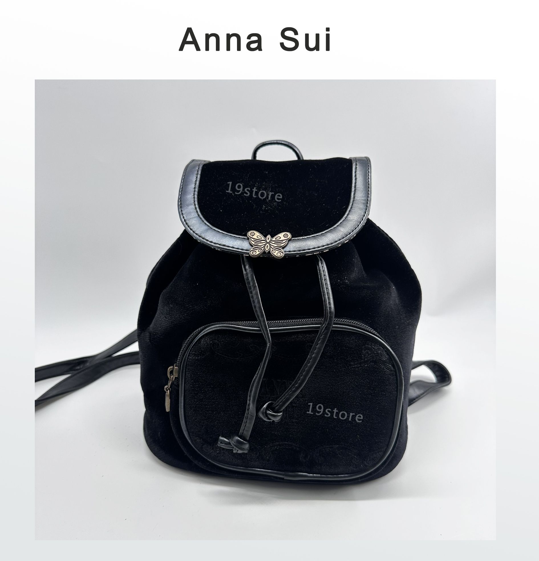中古 Vintage Anna Sui 天鵝絨束口迷你後背包 現貨