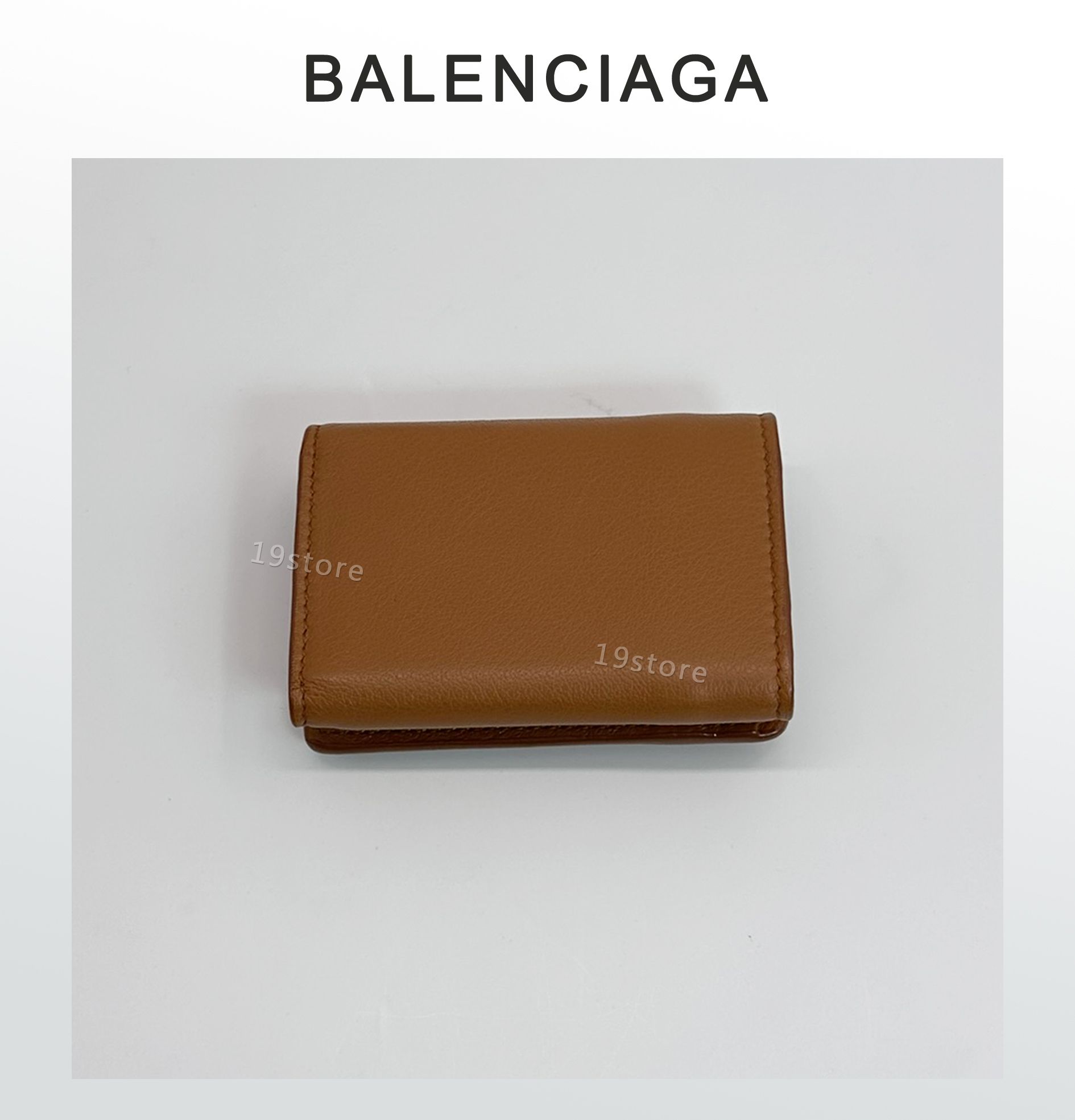 全新 BALENCIAGA 巴黎世家 Papier牛皮三折小短夾 焦糖奶茶色 現貨