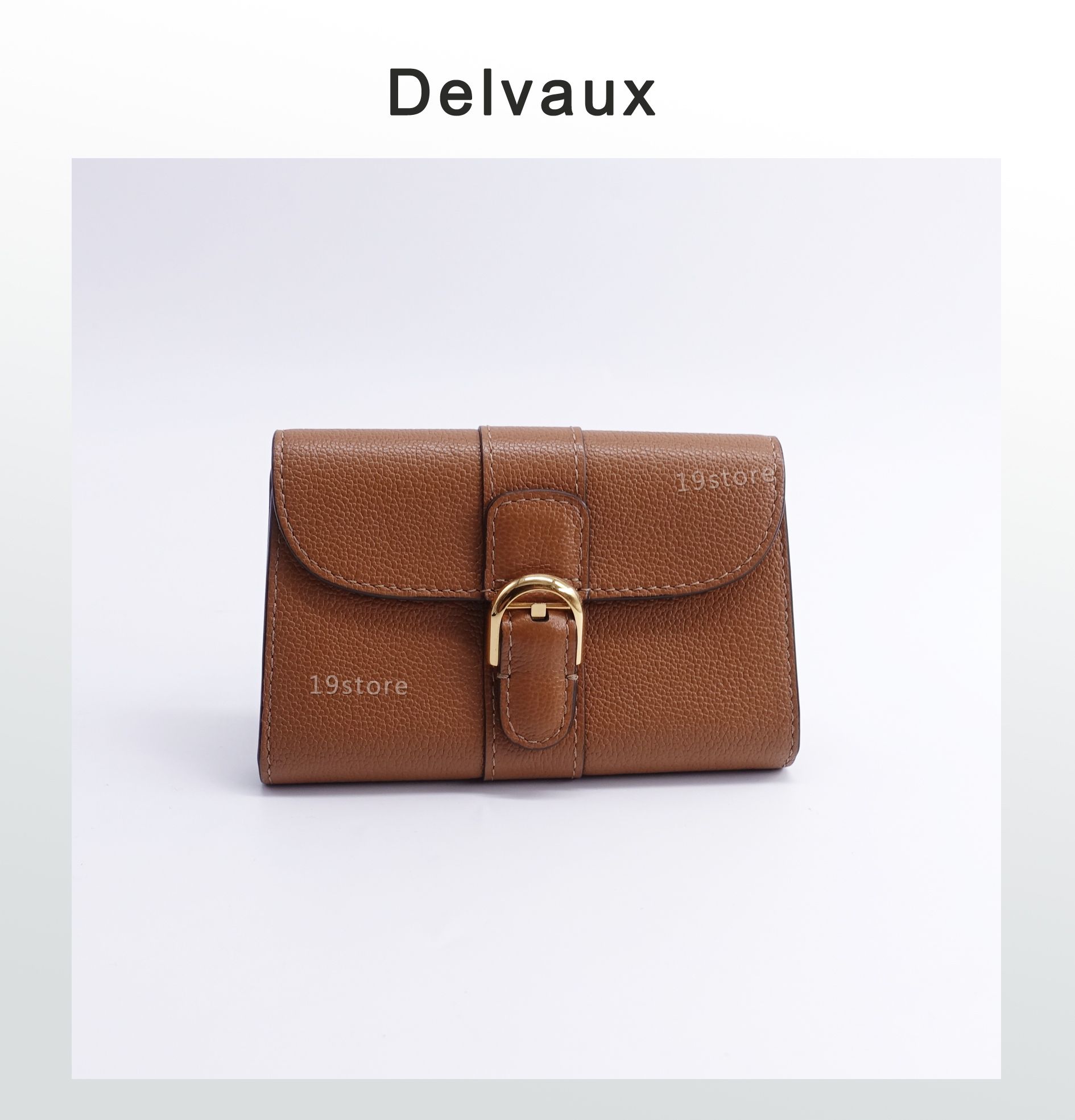 《十九號二手屋》比利時 Delvaux 馬蹄扣翻蓋卡夾 零錢包 金棕 Brillant Card Holder
