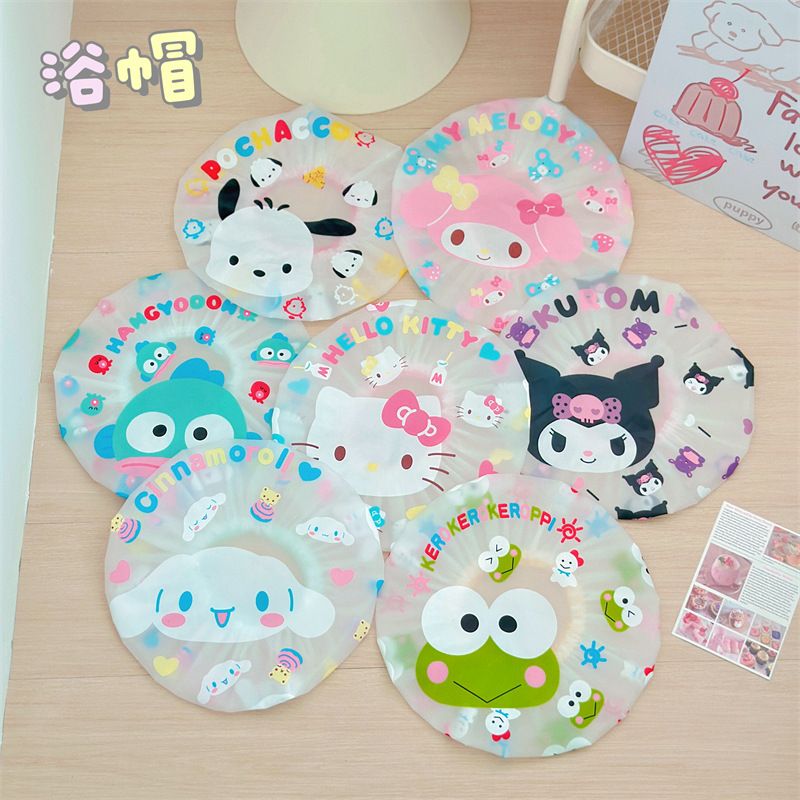 【超萌防水浴帽｜Hello Kitty／美樂蒂／酷洛米／醜魚漢頓／大眼蛙／布丁狗／帕恰狗】快速到貨