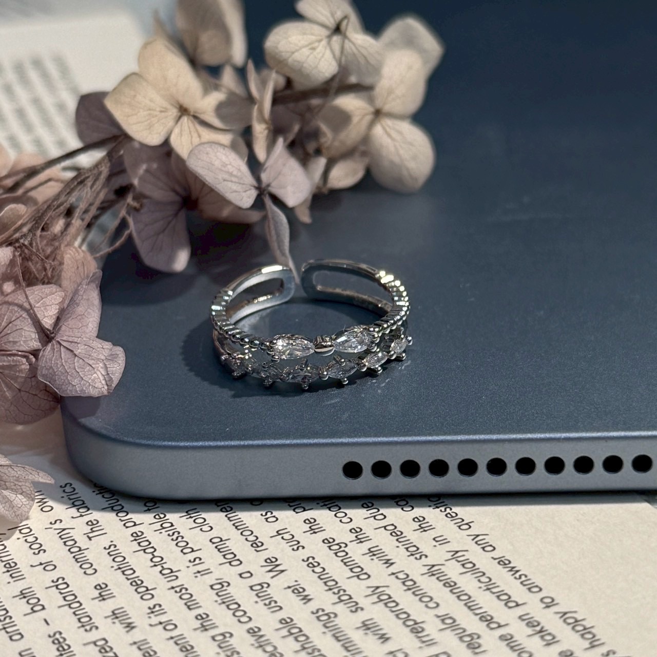 韓系雙層鑽石蝴蝶結戒指💍