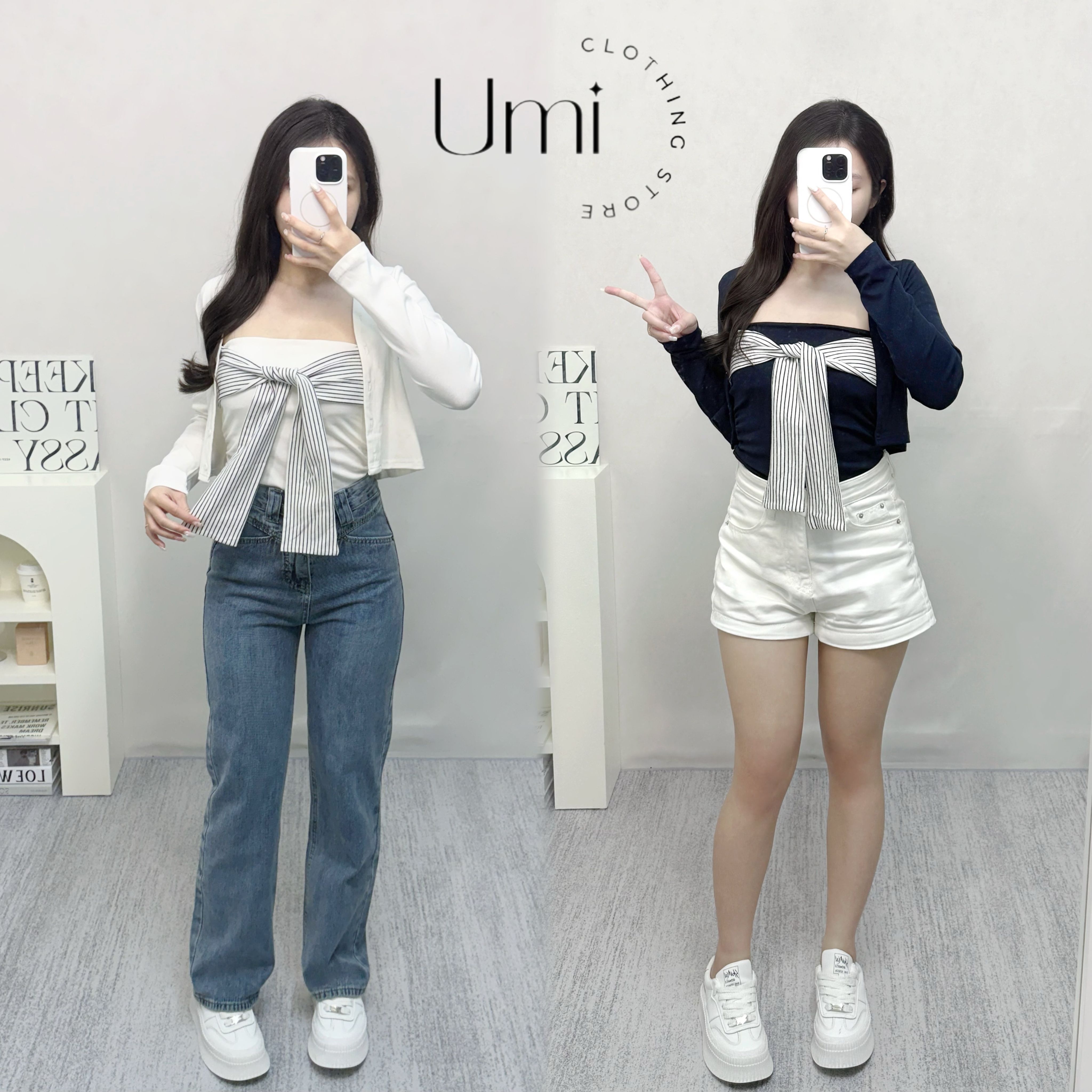 現貨+預購【條紋蝴蝶結平口+外套set】