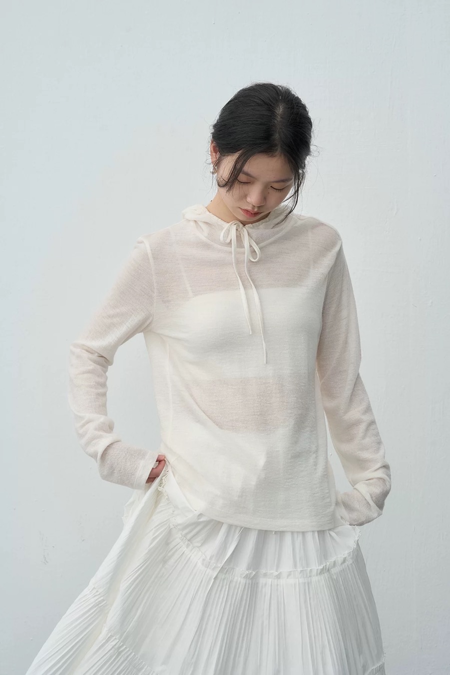 ꕤ⋆.˚   半透條紋夏季疊穿透氣針織連帽T 2色