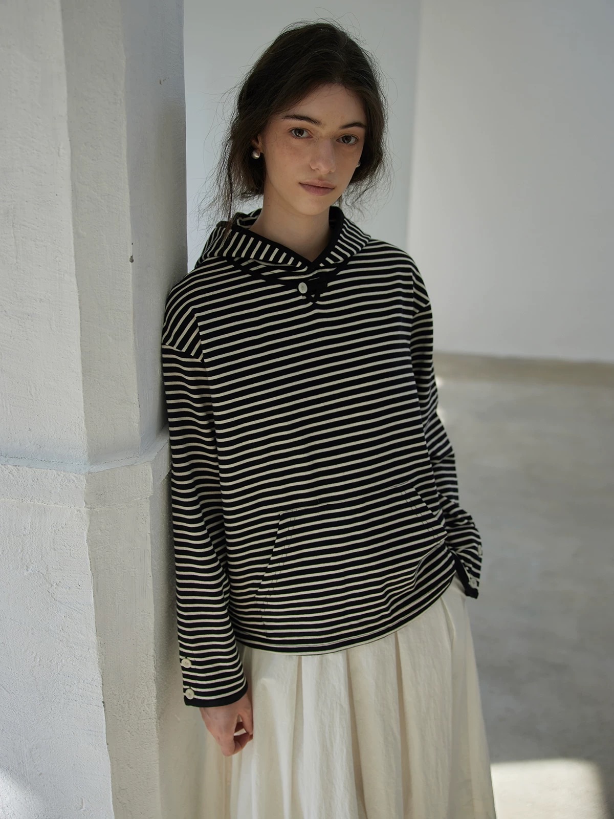 New ꕤ⋆.˚ 條紋連帽撞色質感帽T