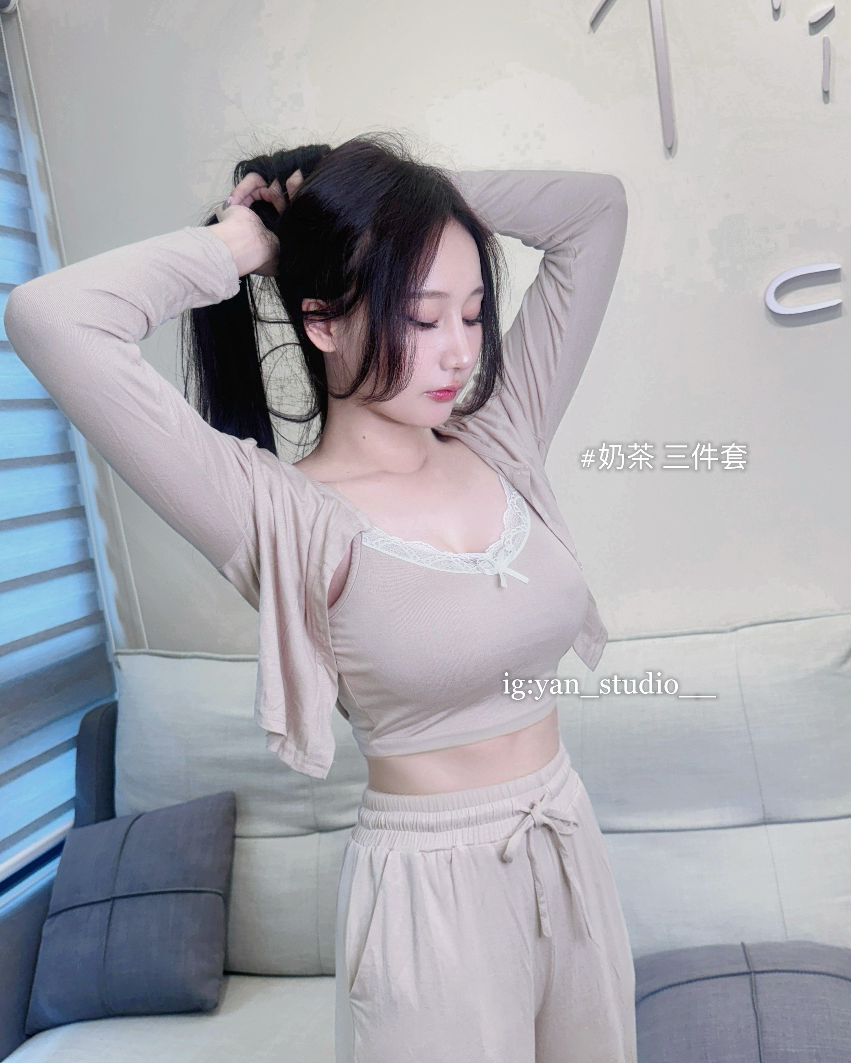 蕾絲花邊蝴蝶結 寬褲 純慾休閒三件套