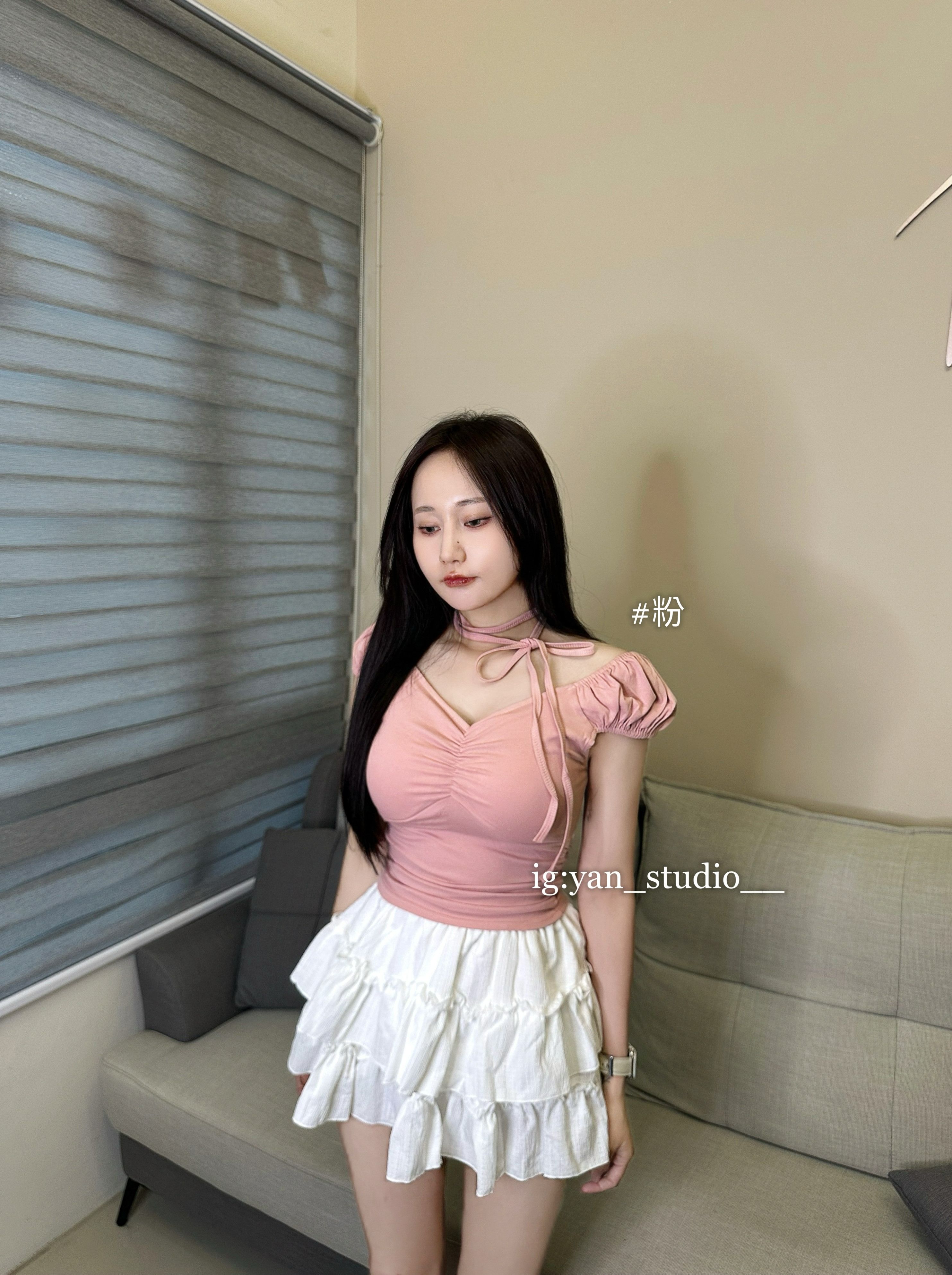 必入-多種穿法.ᐟ.ᐟ超韓繞脖繩抓皺罩杯背心