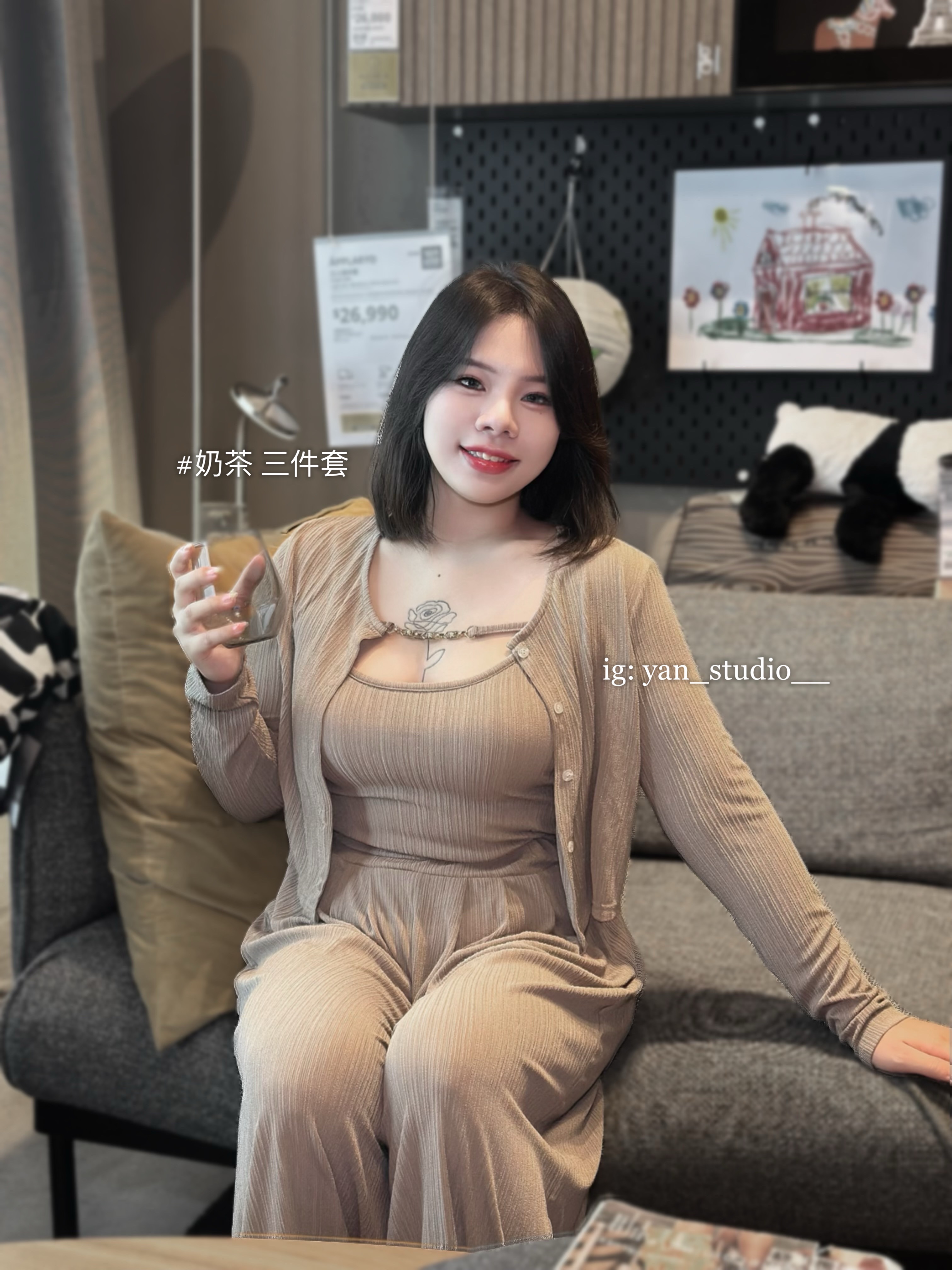 訂製加大款·挖胸內杯背心+小外套+顯瘦垂墜高腰長褲 三件套