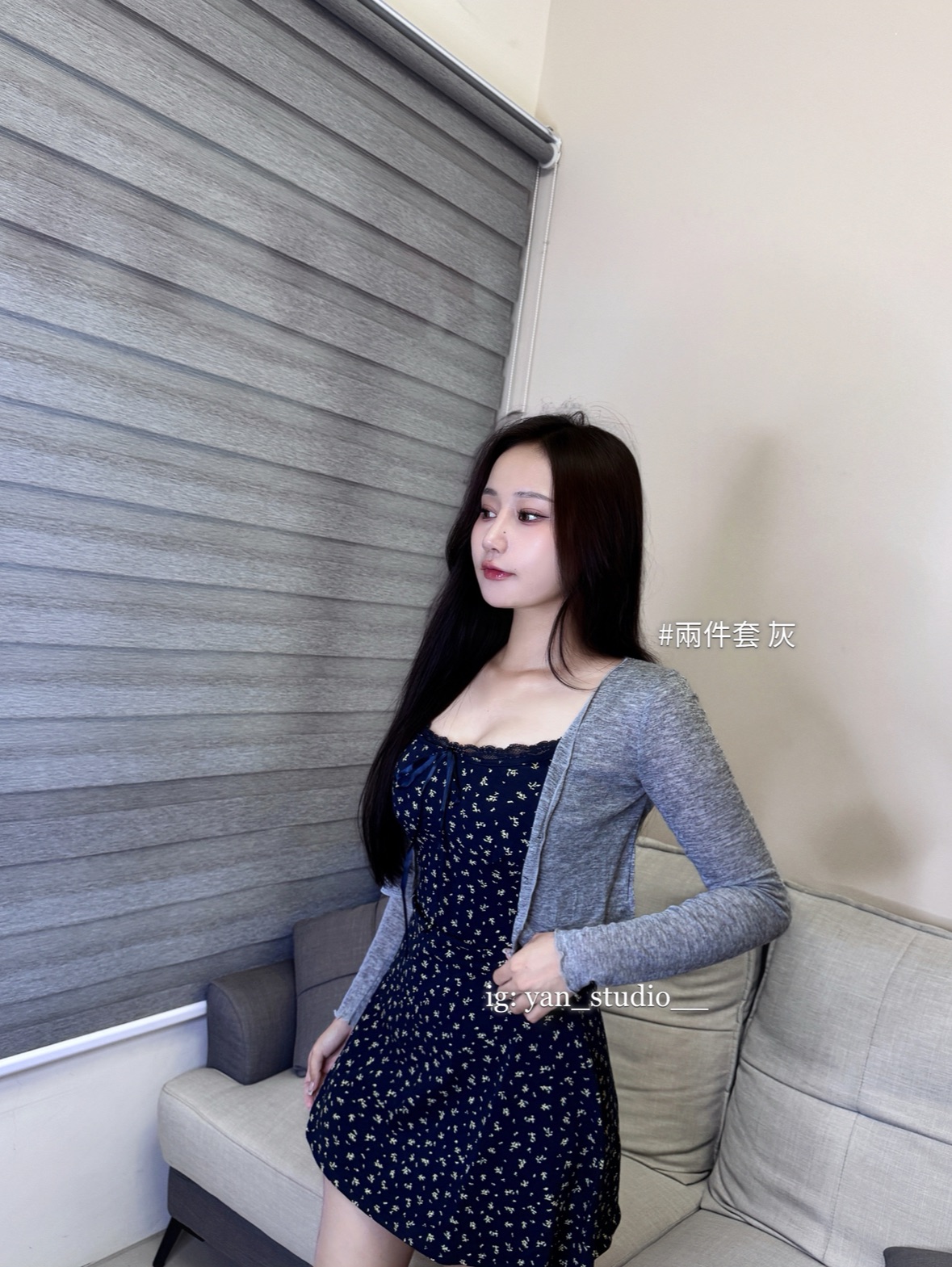 蕾絲細肩碎花短洋+透膚小外套 兩件套