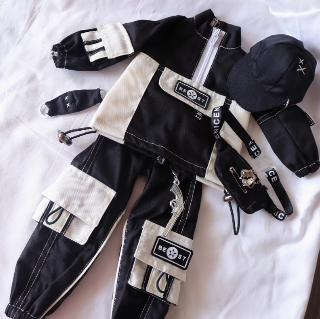 bjd日常四五六分456娃衣机车风黑粉卡其运动套装长袖高领奶狗