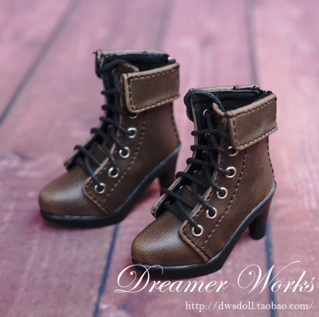 BJD SD 4分娃娃鞋子 复古尖头绑带高跟鞋短靴1/4（棕）