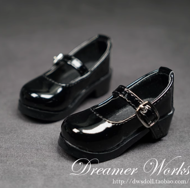 三四六分bjd4分娃娃鞋靴子搭扣鞋子1/4（啞光蝴蝶結黑）