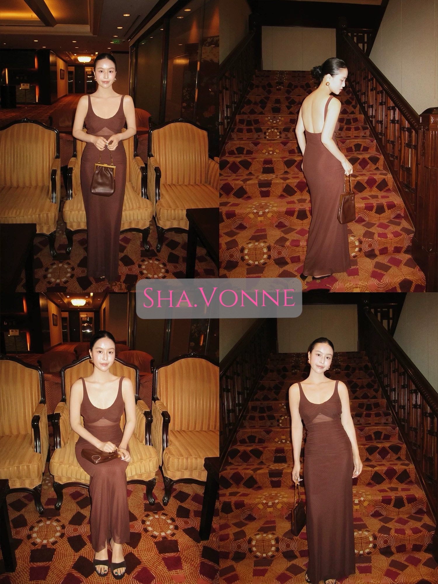 端莊優雅網紗氣質大U露背禮服洋裝