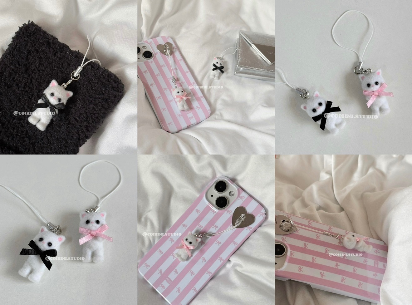 ins植絨蝴蝶結小奶貓🎀 掛件 貓咪 吊飾 AirPods 手機掛件