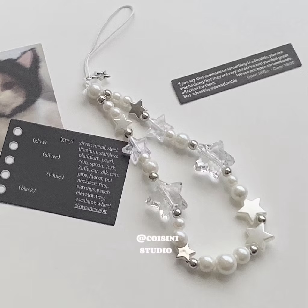 ins透色珍珠五角星 手機掛繩 星星 相機鏈