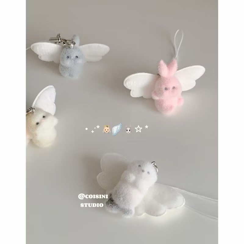 韓系天使小兔🪽 植絨 翅膀 手機掛飾
