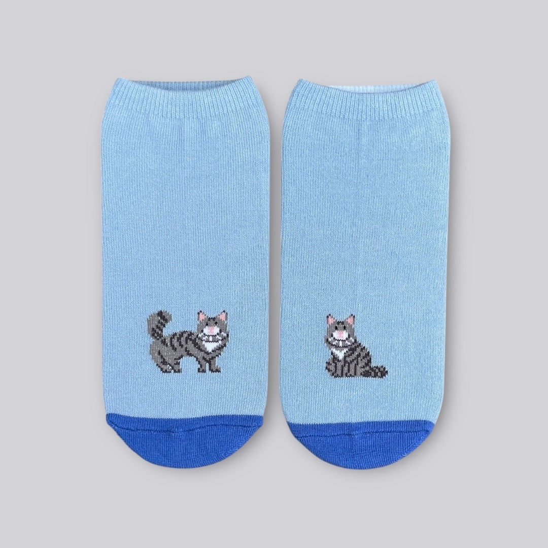 天空藍貓咪船型襪