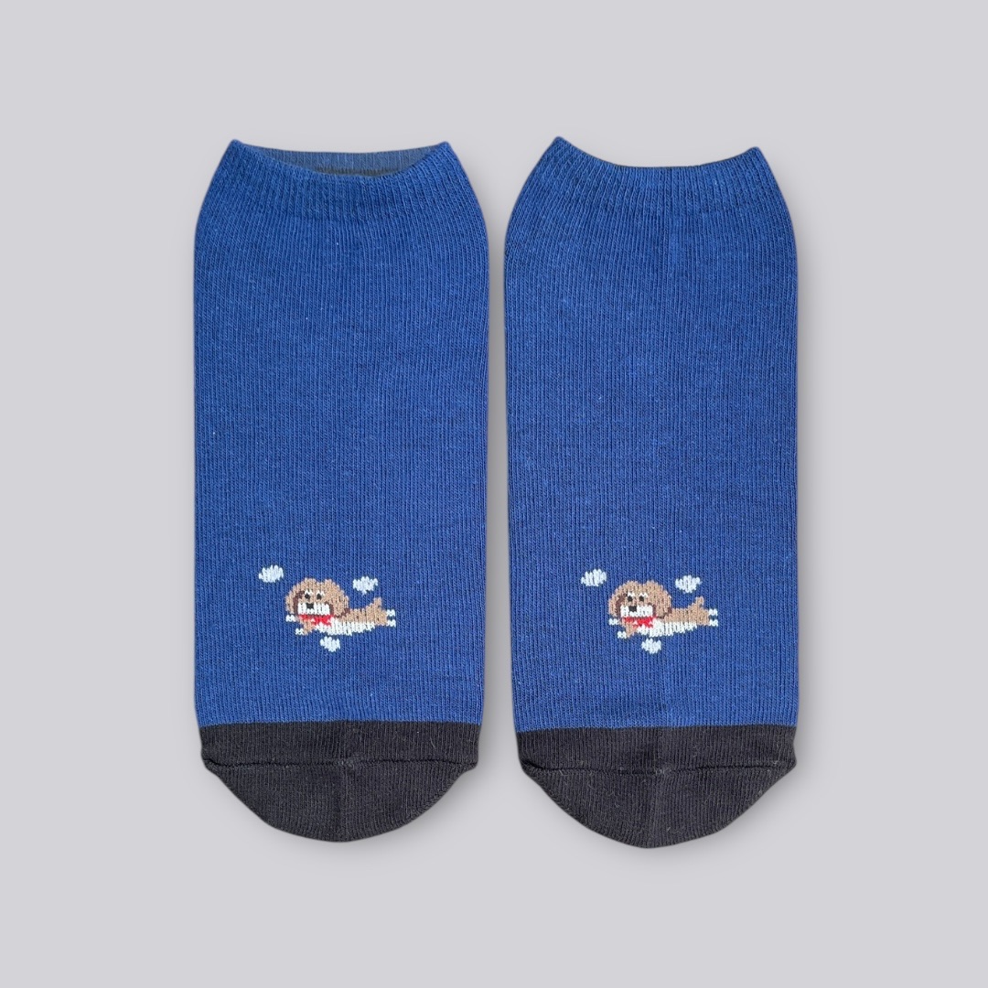 湛海藍飛翔狗狗船型襪