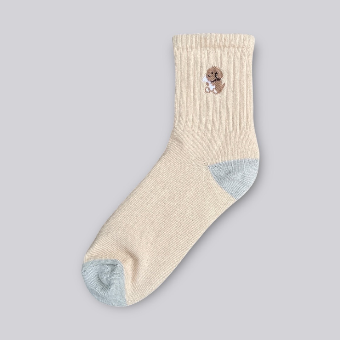 米色狗狗中筒襪