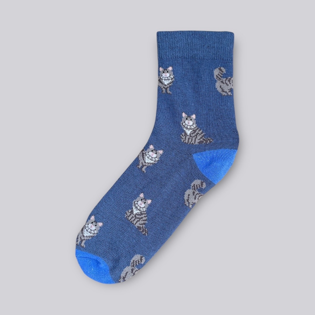 藍色貓咪中筒襪