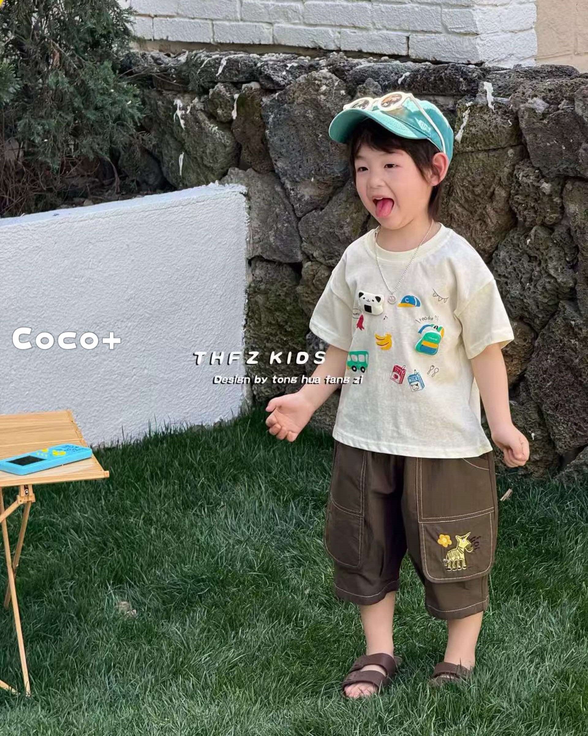 【Hi！森 Kids】立體公仔上衣+刺繡斑馬工裝褲童趣套裝