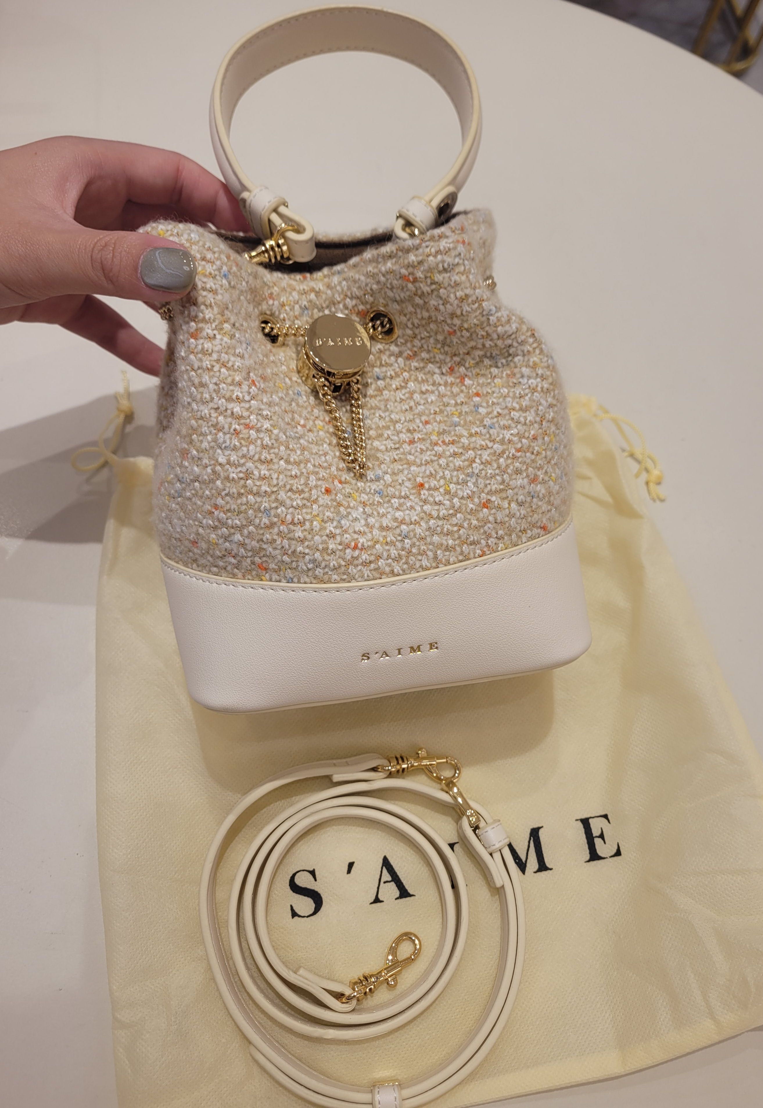 S’AIME 絨呢燕麥束口小水桶包