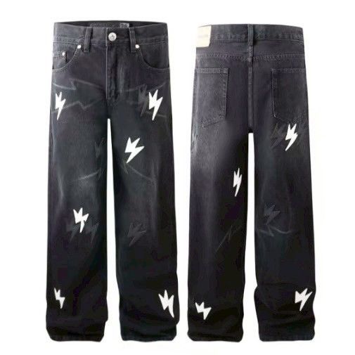 A02黑白oreo閃電牛仔褲