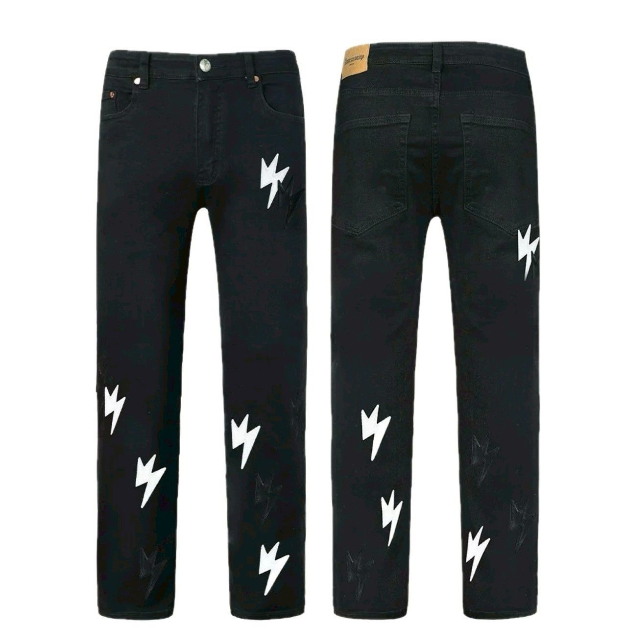 A20 窄款黑白閃電牛仔褲