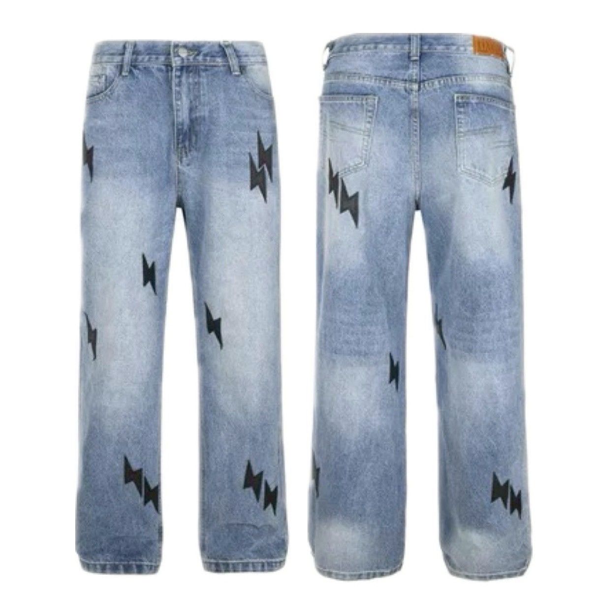 藍牛仔黑閃電牛仔褲