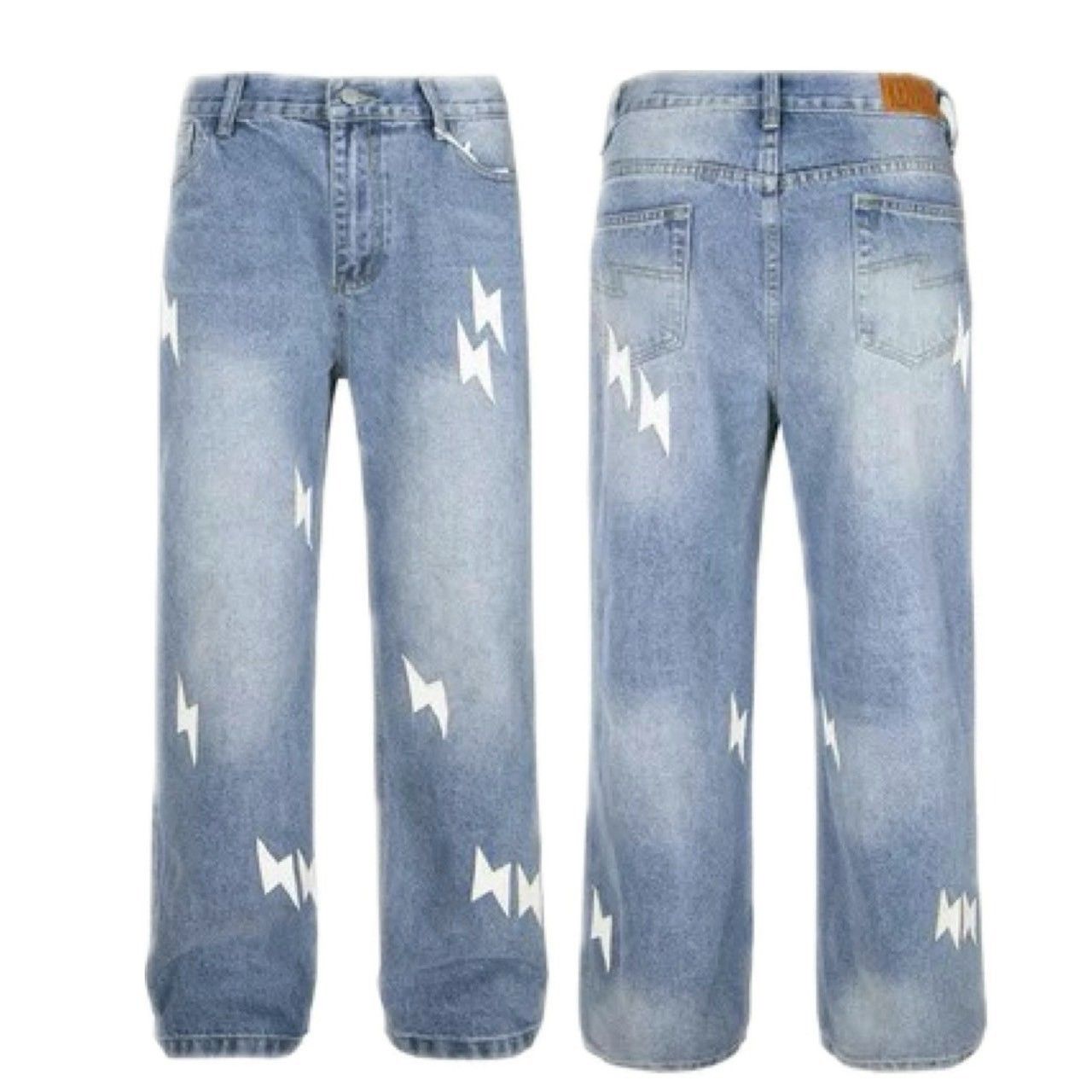 藍牛仔白閃電牛仔褲