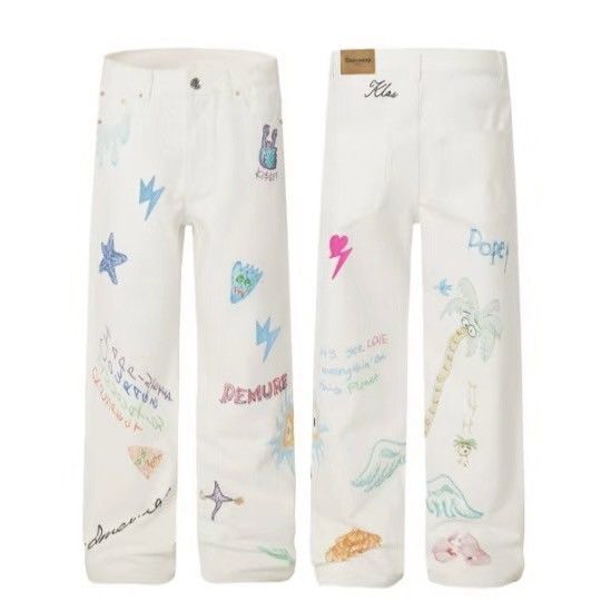 白色塗鴉牛仔褲