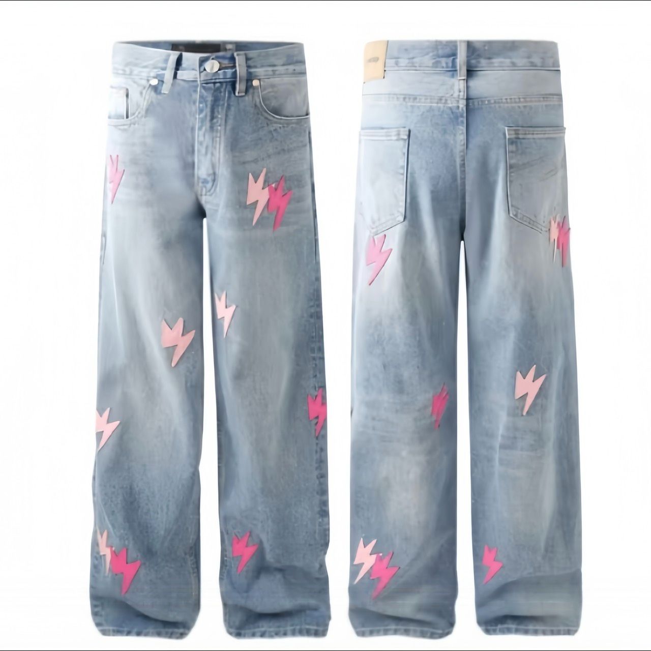 藍牛仔粉閃電牛仔褲