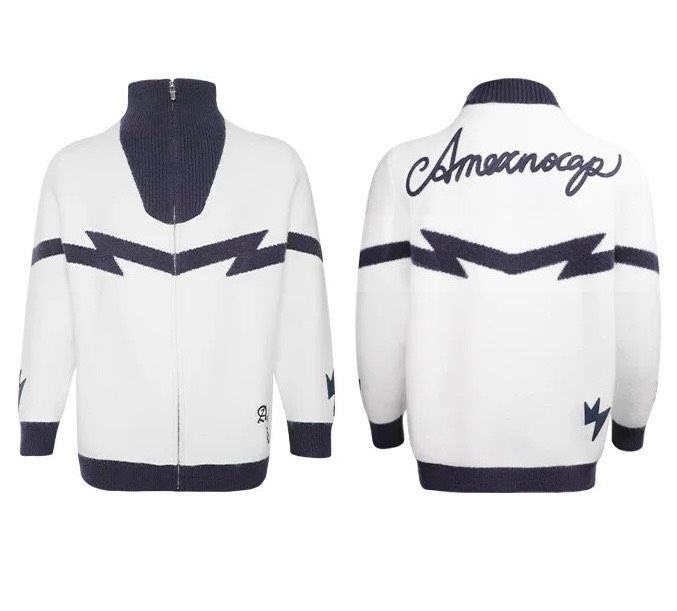 藍白針織立領外套