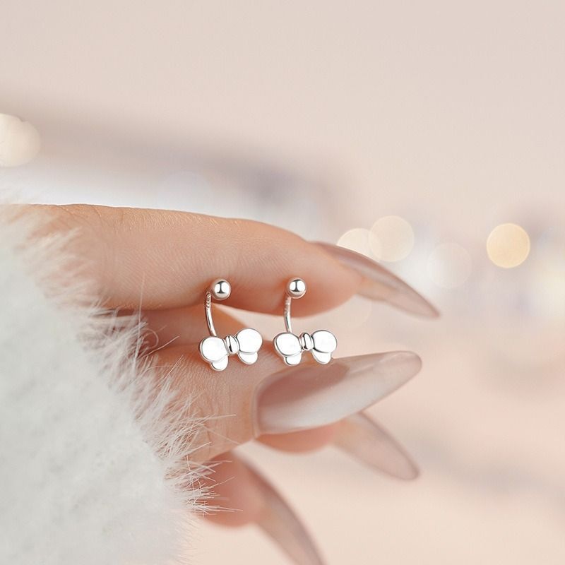 可愛款!!【Little Bow 微光蝴蝶結耳環】S999純銀