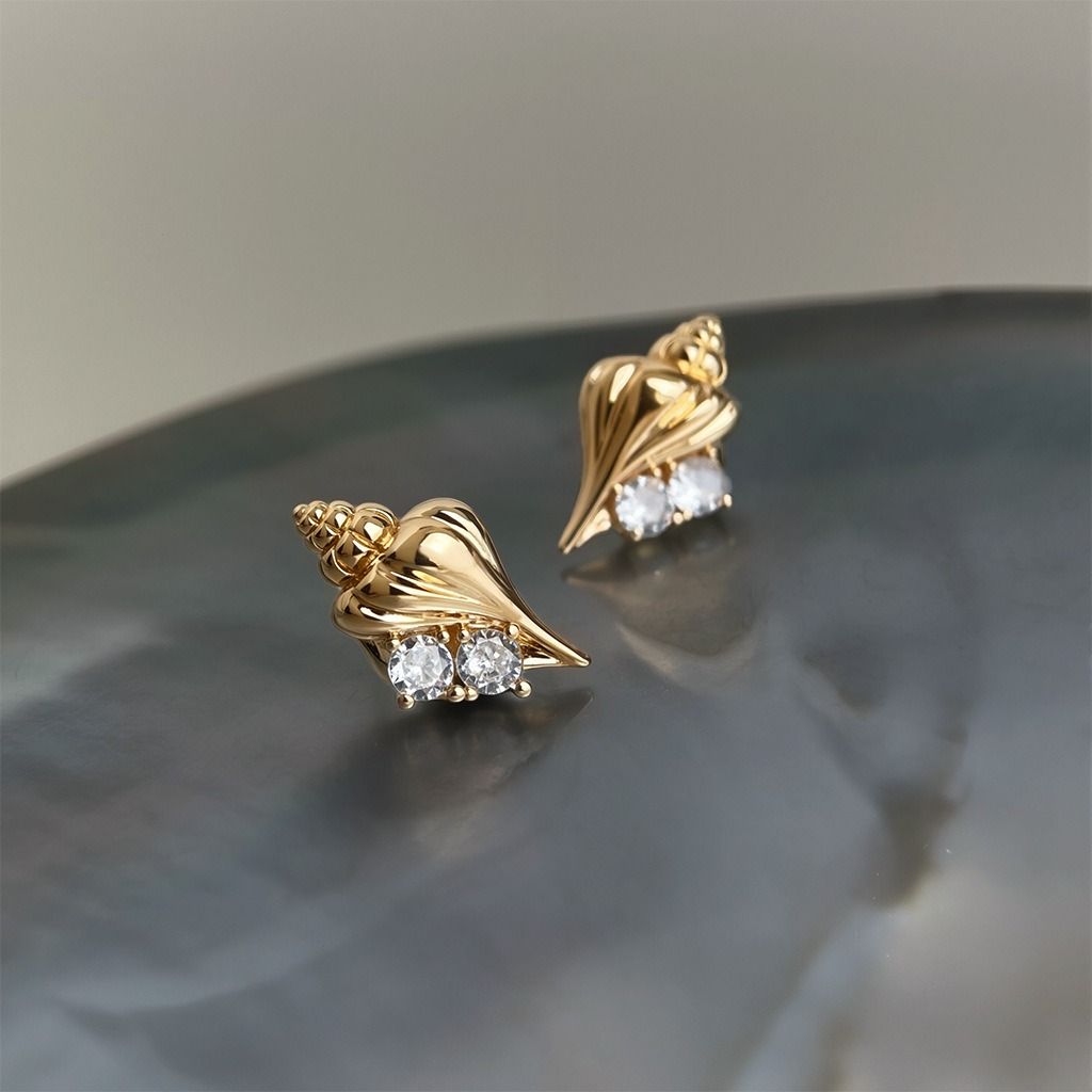 海螺鑽石耳環｜氣質小眾設計感耳飾