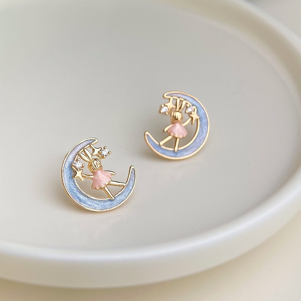 月兔 · 原創手工彩繪耳環｜925銀針微鑲鋯石 14K電鍍