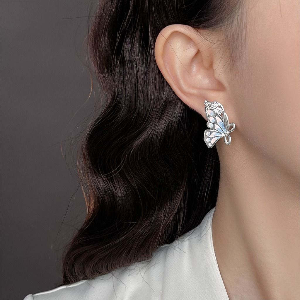 彩蝶 · 原創設計手工彩繪耳環｜925銀針微鑲鋯石 森系仙氣