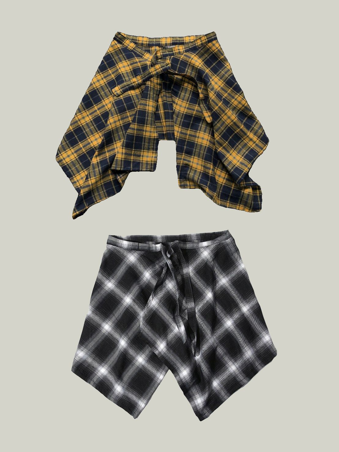 綁腰格紋造型假襯衫｜單片式