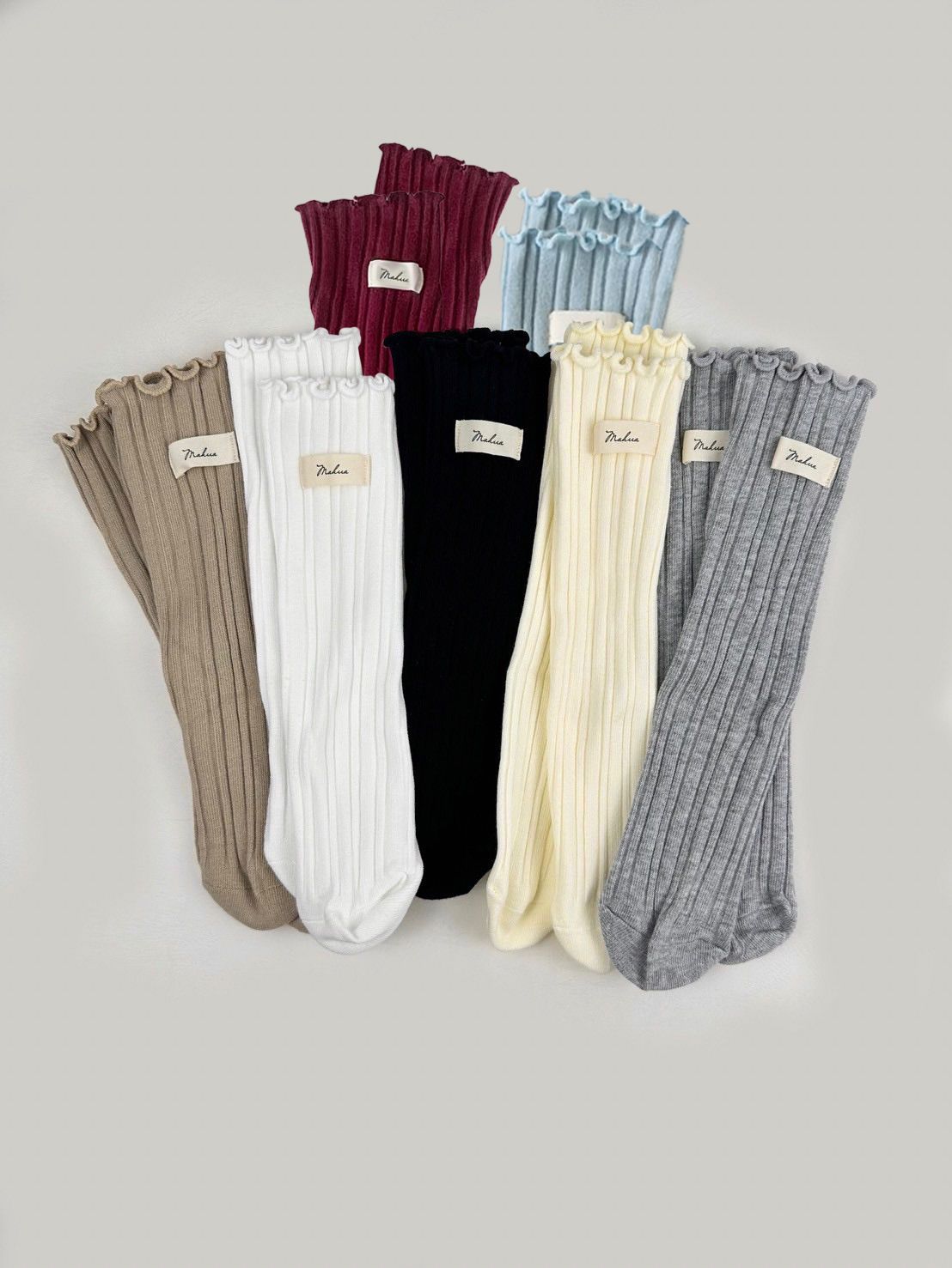 韓系羅紋捲邊中筒襪